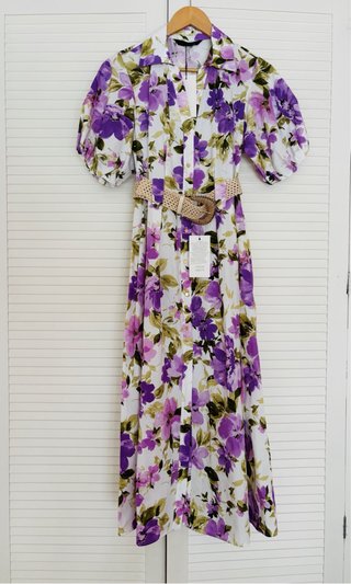 Vestido Midi Zara Estampado Flores con Cinturón