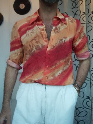 Camicia Vintage 90s Stampa Astratta Rosso Arancio
