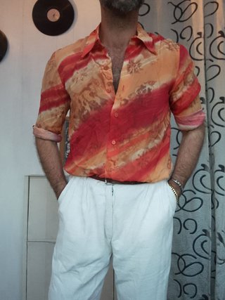Camicia Vintage 90s Stampa Astratta Rosso Arancio