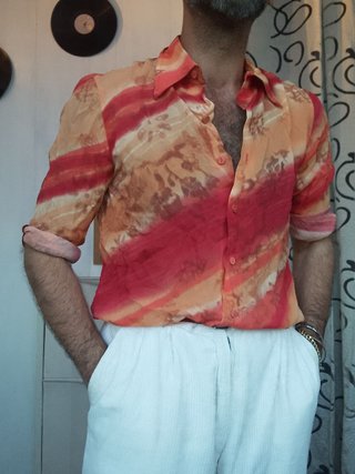 Camicia Vintage 90s Stampa Astratta Rosso Arancio