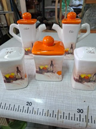 Set 5 pezzi ceramica vintage cucina