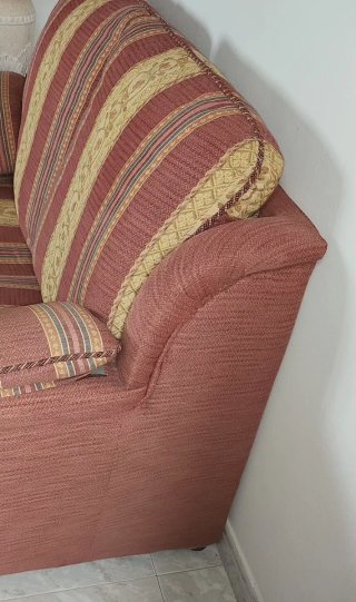 Sofá de 2 plazas tela beige y rojo