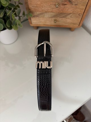 Cinturón Mïu Mïu Negro Cocodrilo Hebilla Plata
