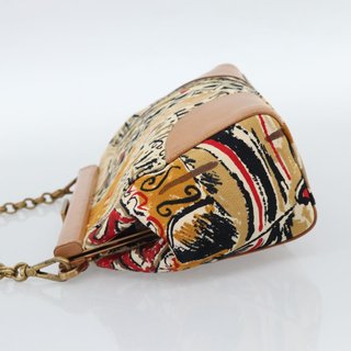 PRADA Chain Shoulder Bag Canvas Brown Gold Auth