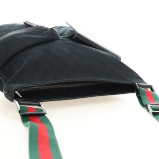 GUCCI Web Sherry Line Shoulder Bag Canvas Black