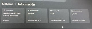 PC Gaming Ryzen 7 5700X + RTX 4060 8GB + 2TB SSD