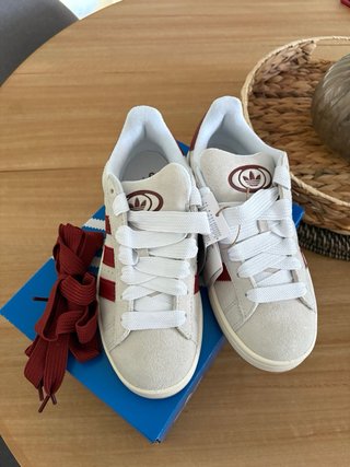 Adidas Campus Mujer Talla 38 Beige/Rojo