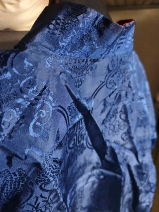 Chaqueta china azul reversible a rojo