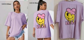 SHEIN LUNE Camiseta Blanca Estampado Ojos Flores