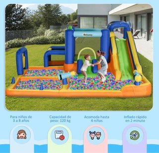 Castillo inflable con tobogán y piscina
