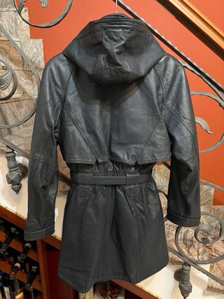 Giacca trench in vera pelle con cappuccio vintage