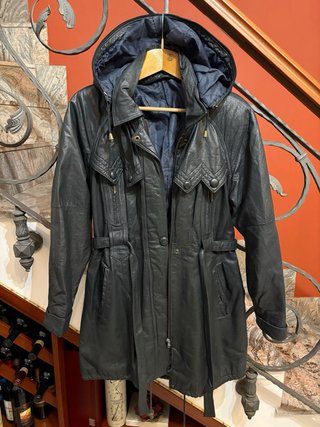 Giacca trench in vera pelle con cappuccio vintage