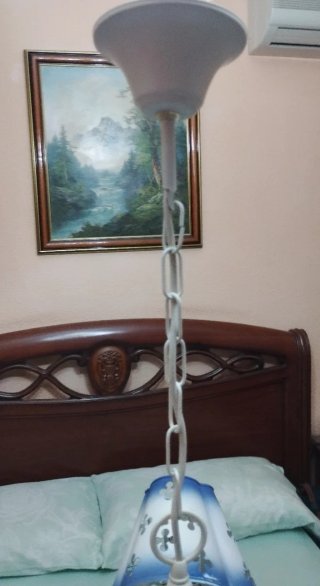 Conjunto lámparas techo y mesita azul/blanco