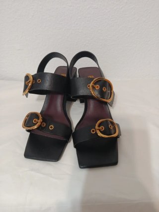 Sandalias Zara Talla 36 Tacón Ancho Hebillas Dorad