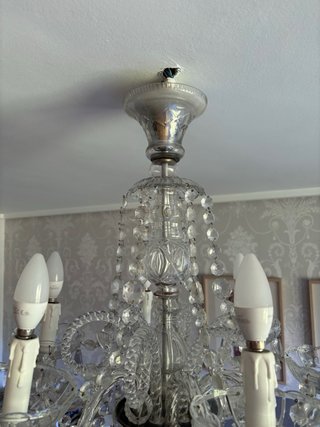 Lámpara lágrimas cristal antigua de 6 brazos.