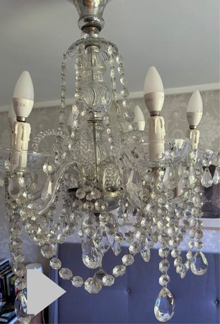 Lámpara lágrimas cristal antigua de 6 brazos.
