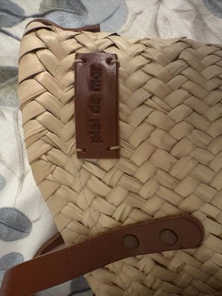 Bolso capazo piel genuina beige y marrón