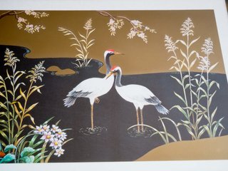 Cuadro de Garzas oriental. Paspartout y cristal