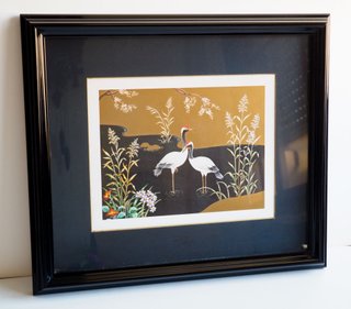 Cuadro de Garzas oriental. Paspartout y cristal