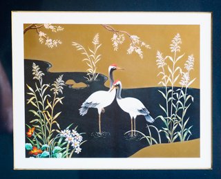 Cuadro de Garzas oriental. Paspartout y cristal