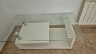 Mesa centro cristal y madera blanca