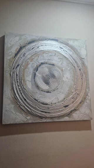 Cuadro moderno círculos plata y gris 60x60