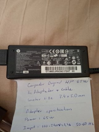 Cargador HP 65W Original + Cable