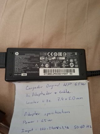 Cargador HP 65W Original + Cable