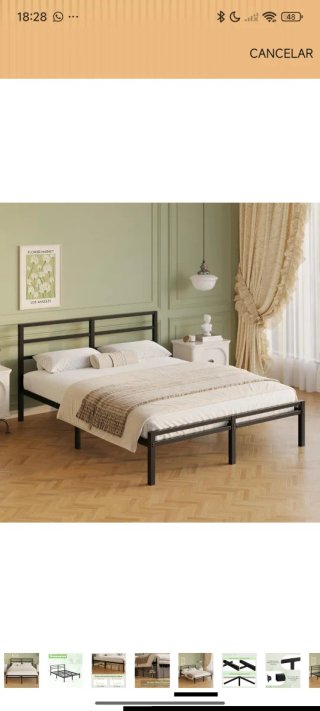 Cama 135x190 cm Metal Negra desmontable