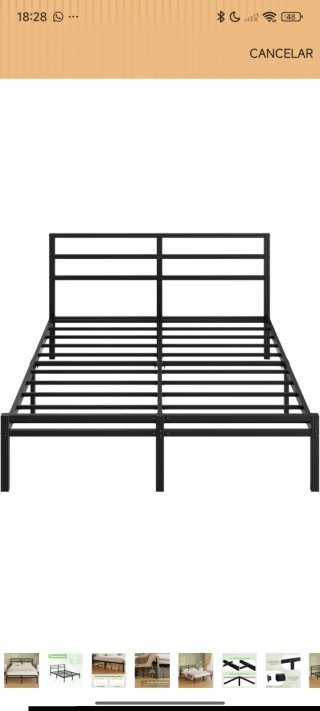 Cama 135x190 cm Metal Negra desmontable
