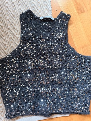 Top Zara Lentejuelas Negro/Plata Talla Única