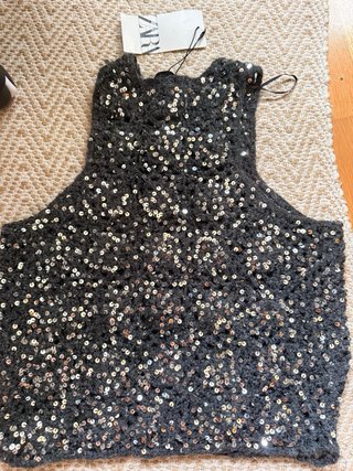 Top Zara Lentejuelas Negro/Plata Talla Única