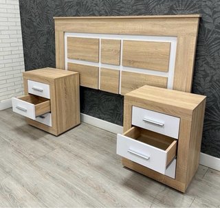 Cabecero y 2 mesitas de noche madera