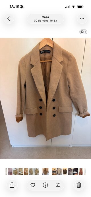 Abrigo lana solapas beige Zara XS