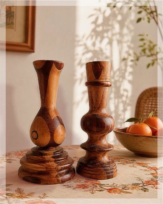 Candelabros antiguos Mid Century madera vintage