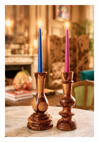 Candelabros Mid Century geométrico madera vintage