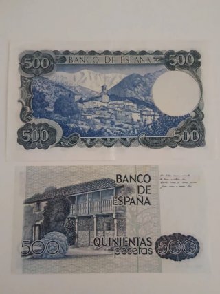 2 Billetes 500 Pesetas y Moneda 500 Pesetas