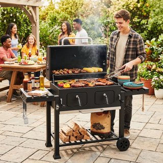 Barbacoa de carbón con ruedas, parrilla ajustable