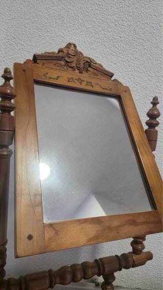 Palanganero clásico madera, espejo y palangana