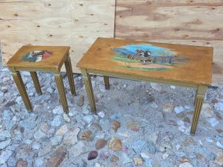 Juego de mesas nido antiguas pintadas