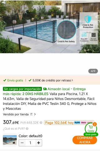 Valla Piscina Desmontable 1.21x14.63m Negra