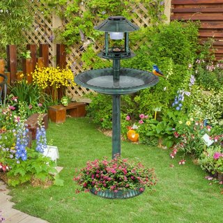 Baño para aves con luz solar exterior, Comedero pa