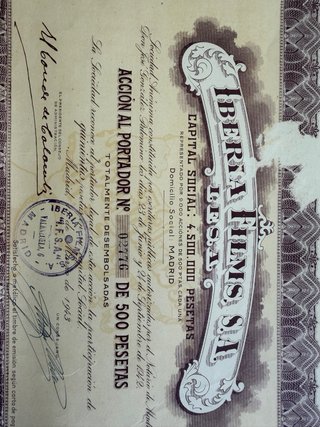 Acciones Iberia Films S.A. 1943 30€ la unidad.