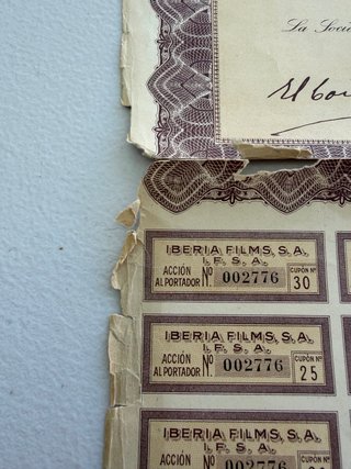 Acciones Iberia Films S.A. 1943 30€ la unidad.
