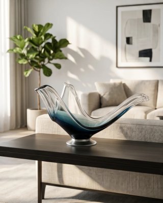 Centro de mesa cristal azul vintage