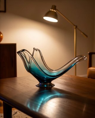 Centro de mesa cristal azul vintage