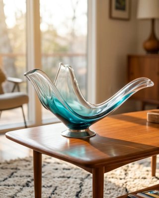 Centro de mesa cristal azul vintage