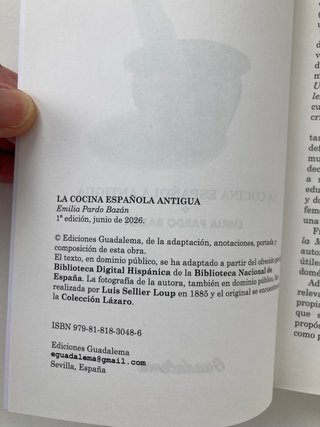 LIBRO COCINA ESPAÑOLA ANTIGUA, EMILIA PARDO BAZÁN