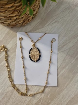 Collar Virgen Milagrosa Oro y Negro