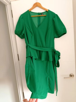 Vestido mujer XXXL verde elegante cinturón manga
